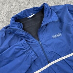 Old Navy Windbreaker Vintage Jacket Large Blue Reflective Stripe Quarter Zip Men
